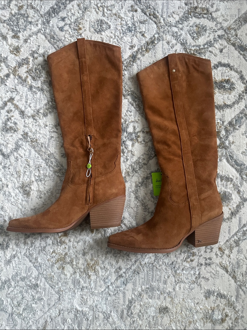 San Edelman Wyatt Tall Suede Block Heel Boots - Brown